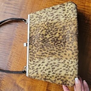 BETTINA DUNCAN CHEETAH PRINT CLAMSHELL PURSE